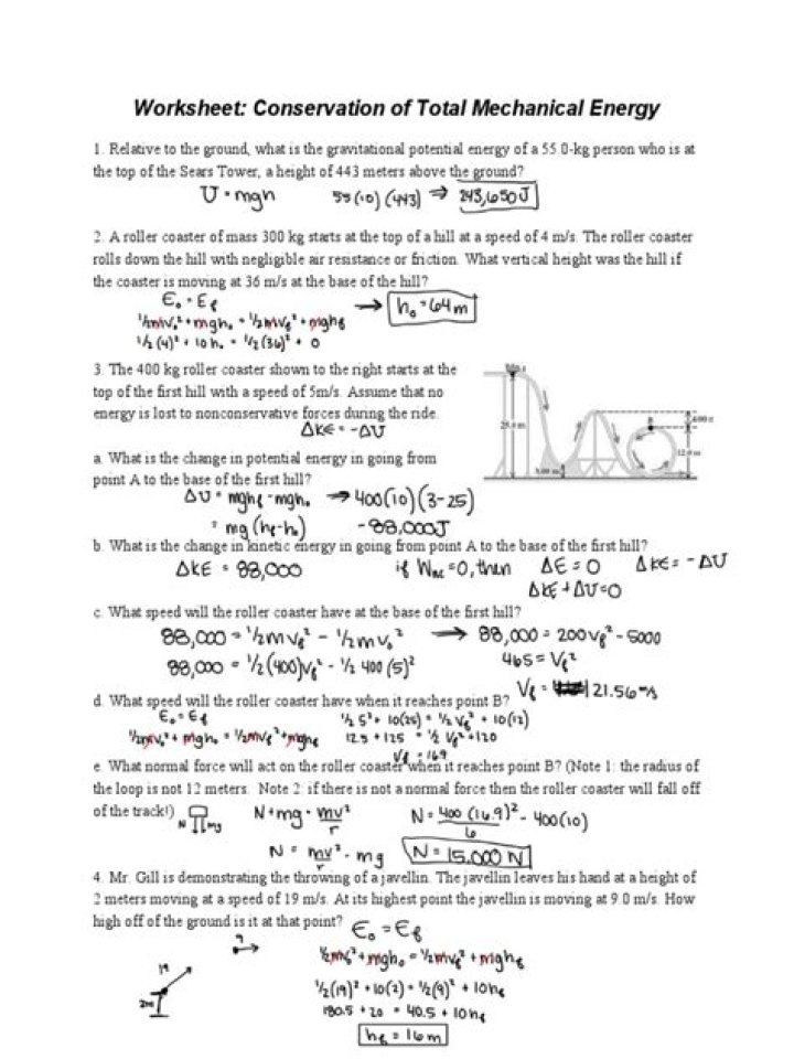 Conservation of Mechanical Energy Worksheet PDF – Practice Problems & Answers