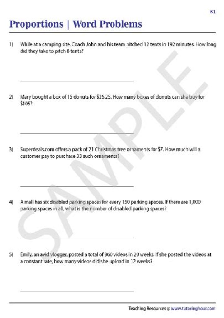 Free Constant of Proportionality Word Problems Worksheet PDF