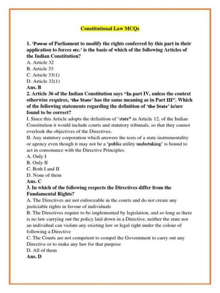 Constitutional Law MCQs with Answers PDF – Perfect Study Guide