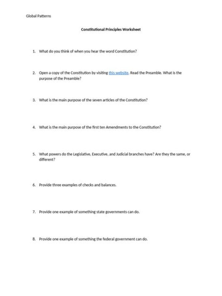Constitutional Principles Worksheet PDF – Free Practice Resources