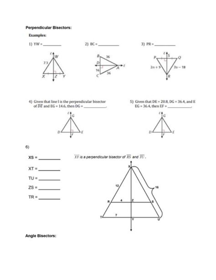 Constructing Perpendicular Bisector Worksheet PDF for Math Teachers