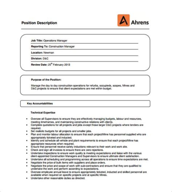 Construction Operations Manager Job Description PDF: Full Guide