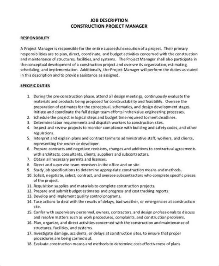 Construction Project Manager Job Description PDF: Full Template & Guide