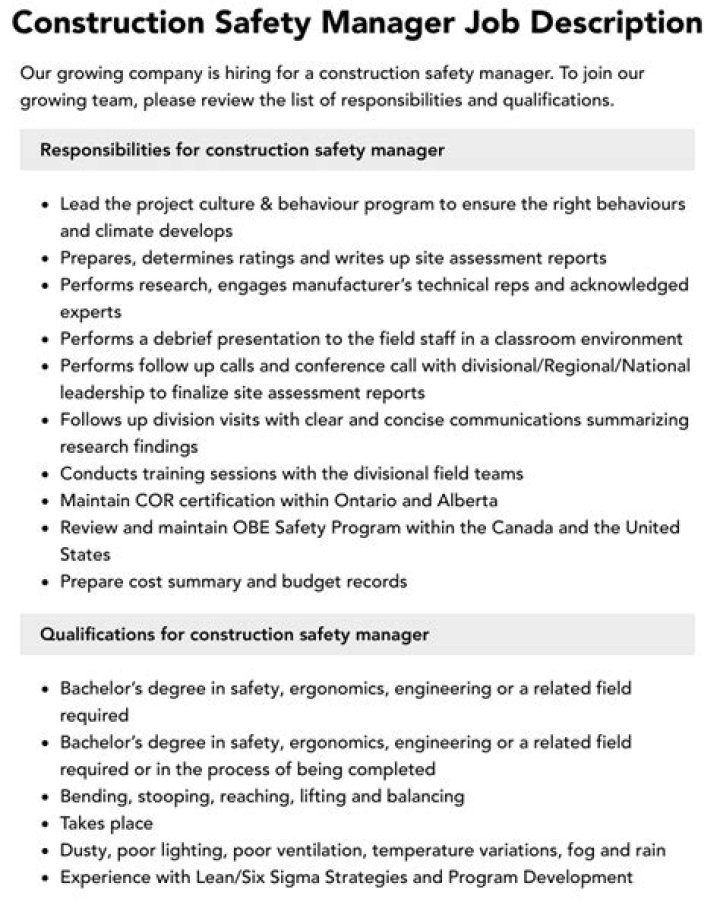 Construction Safety Manager Job Description PDF: Full Career Guide