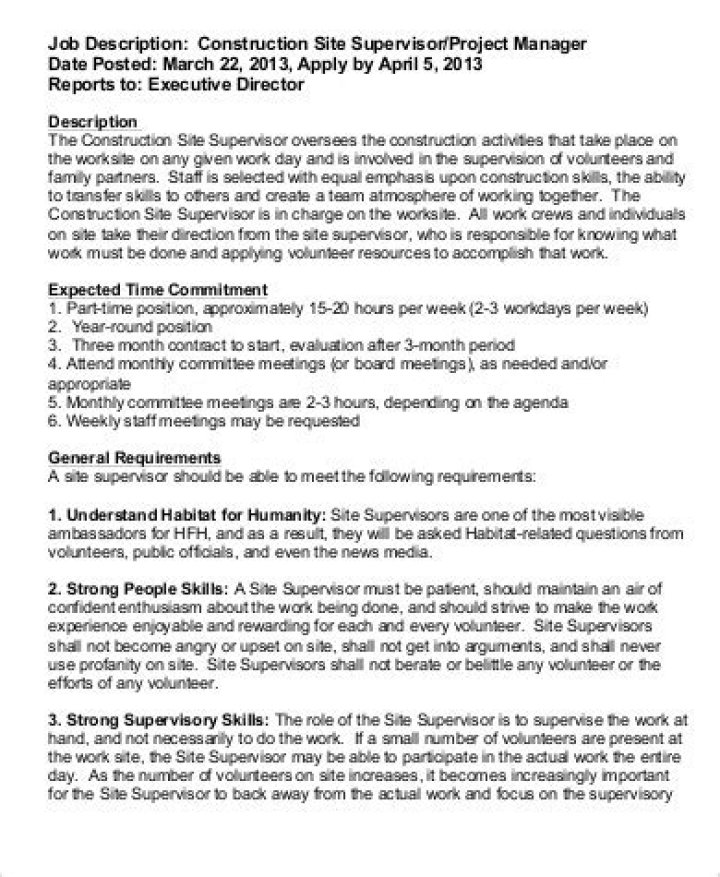 Construction Site Manager Job Description PDF – Full Guide