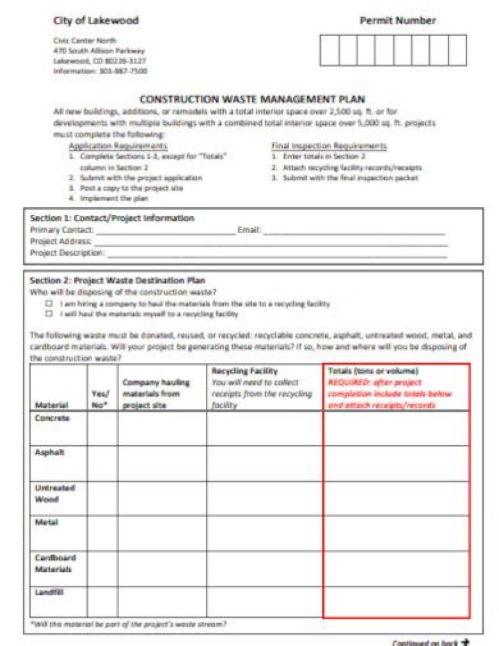 Construction Waste Management Plan Sample PDF Template