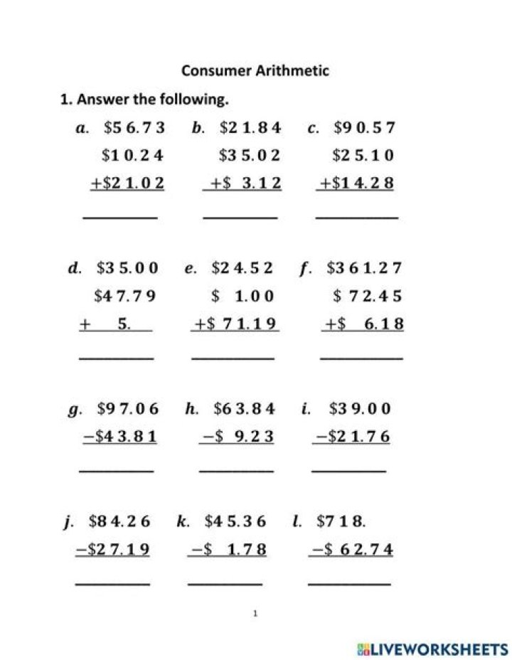 Consumer Arithmetic Worksheets with Answers PDF – Download Now