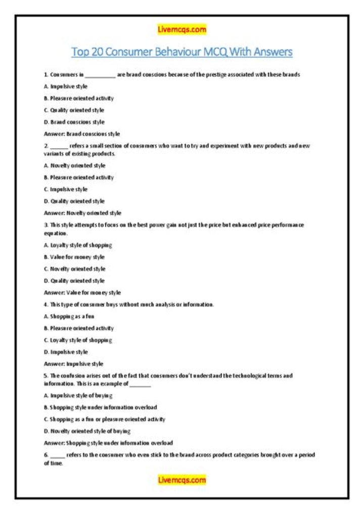 Consumer Behaviour Questions and Answers PDF: Expert Insights & Answers
