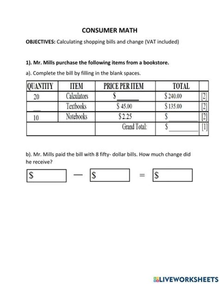 Free Consumer Math Worksheets PDF for Instant Download