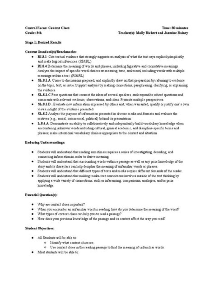 Free Context Clues Lesson Plan PDF for Teachers