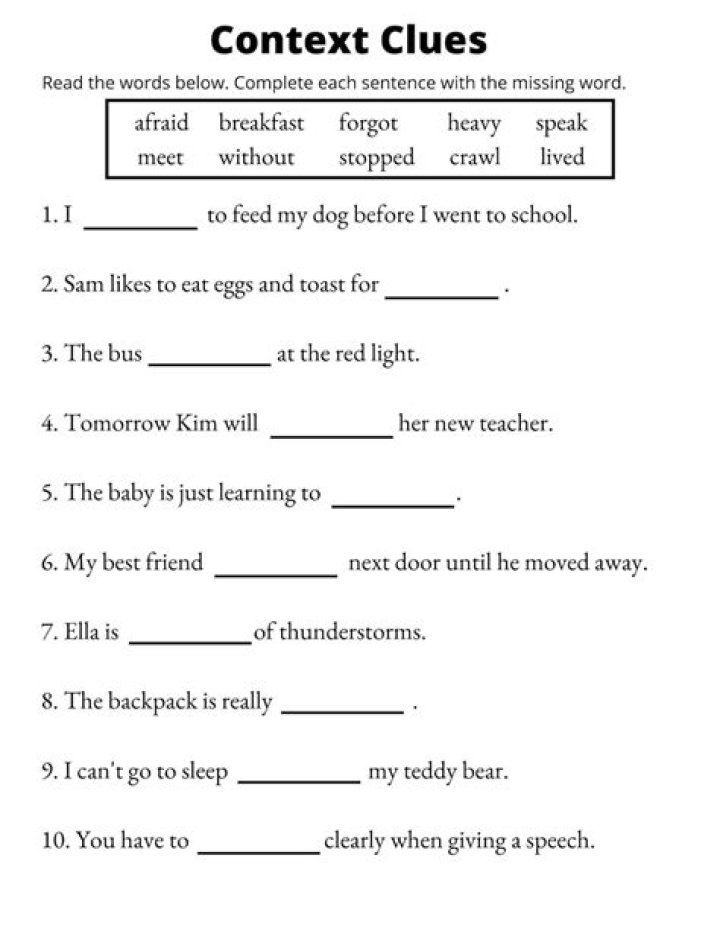 Context Clues PDF Worksheet for Improved Reading Comprehension