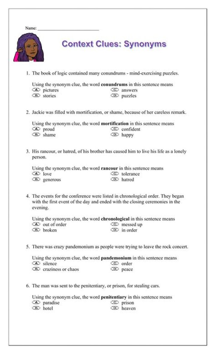 Context Clues Synonyms Worksheets PDF for Vocabulary Mastery