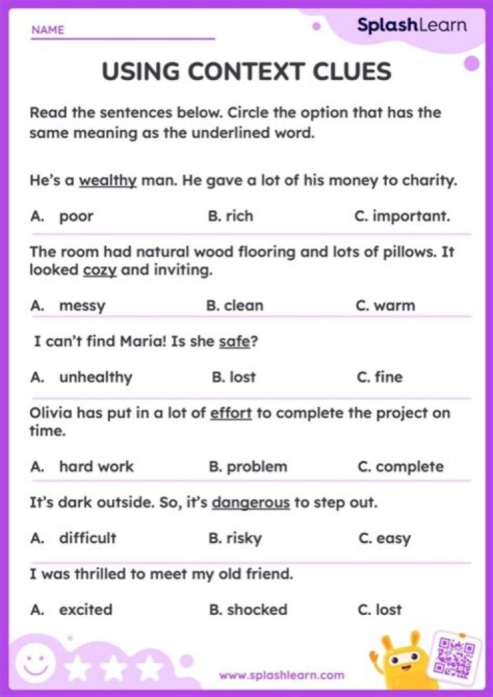 Context Clues Worksheets for 3rd Grade Multiple Choice PDF