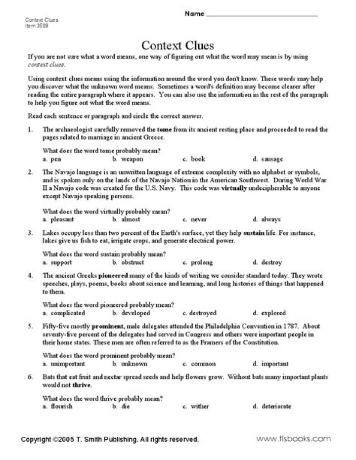 Context Clues Worksheets High School PDF for Free Download