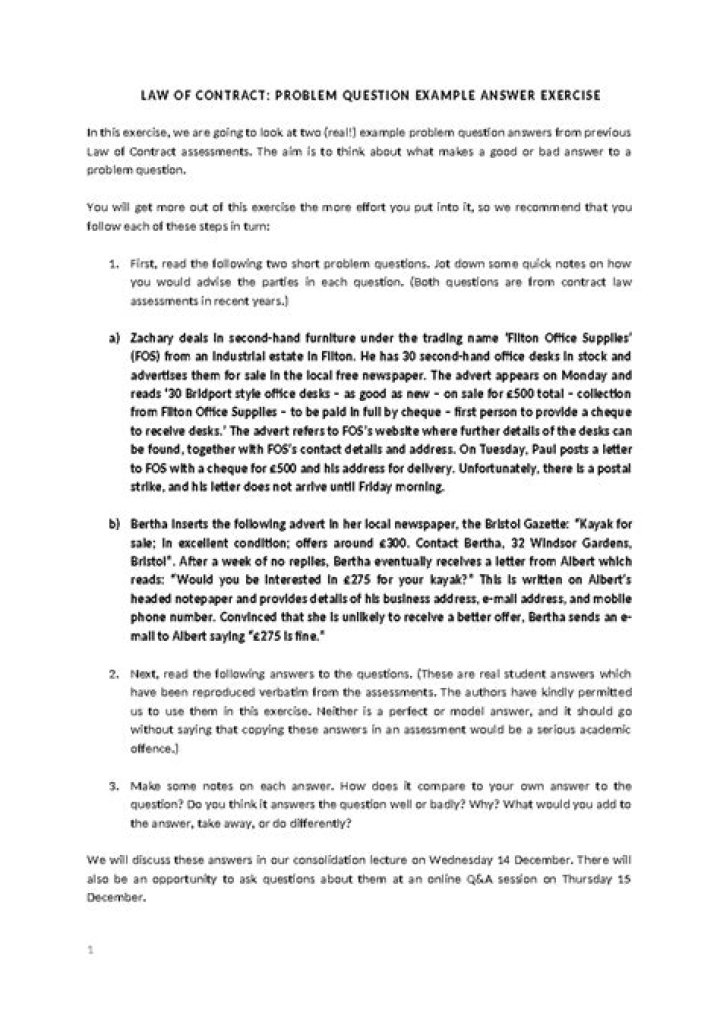 Contract Law Problem Questions and Answers PDF – Expert Guide