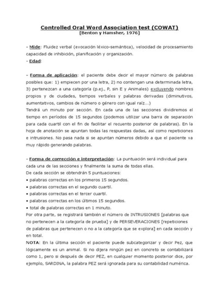 Controlled Oral Word Association Test PDF – Instant Assessment Tool