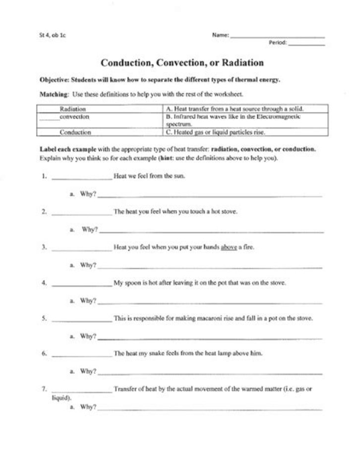 Convection, Conduction, and Radiation Worksheet PDF for Physics Students