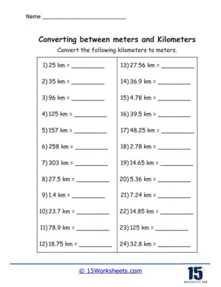 Free Convert KM to M Worksheet PDF – Easy Conversion Tool