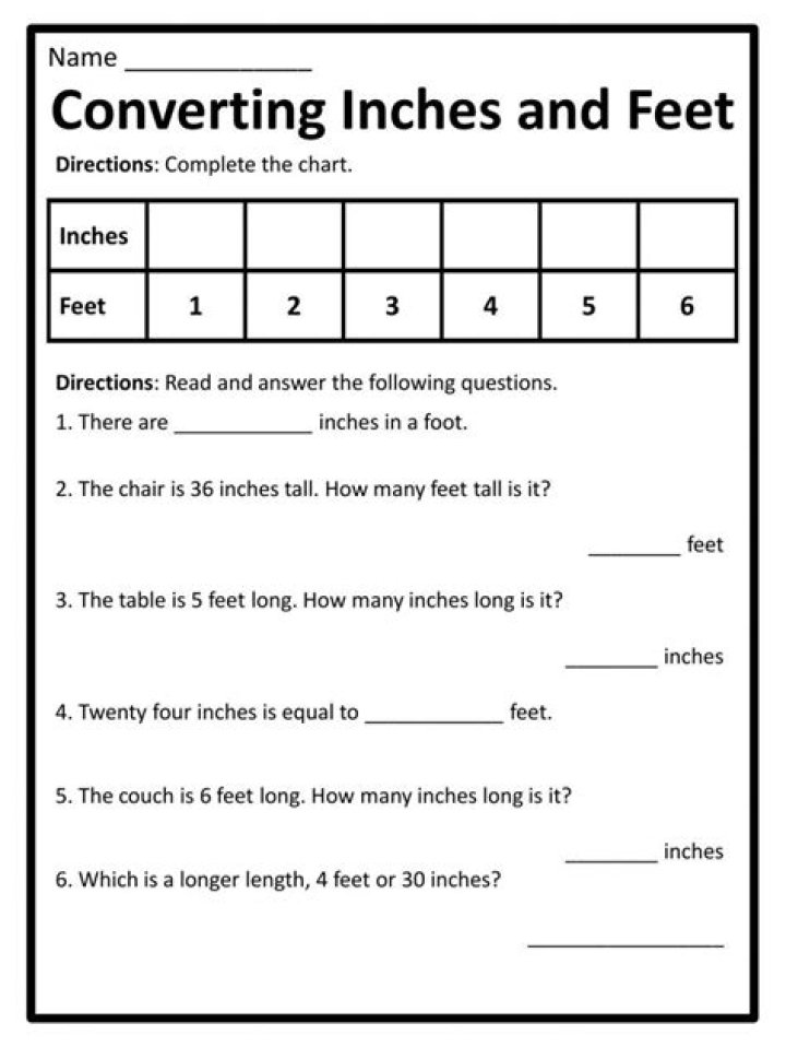 Convert Feet to Inches: Free PDF Worksheet