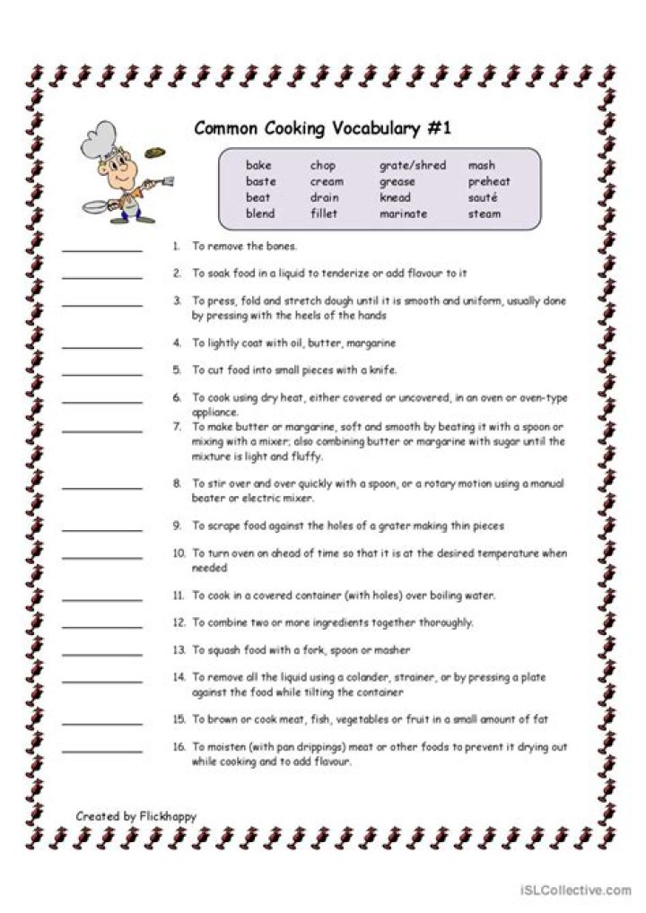 Cooking Terms Worksheet PDF: Master Culinary Vocabulary