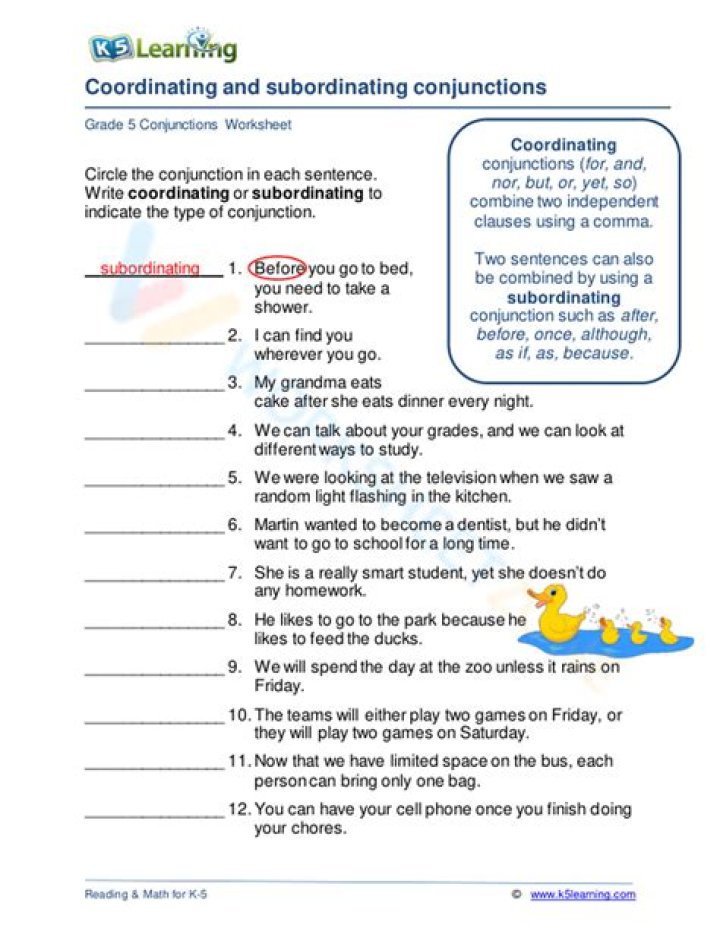 Coordinating & Subordinating Conjunctions Exercises with Answers PDF