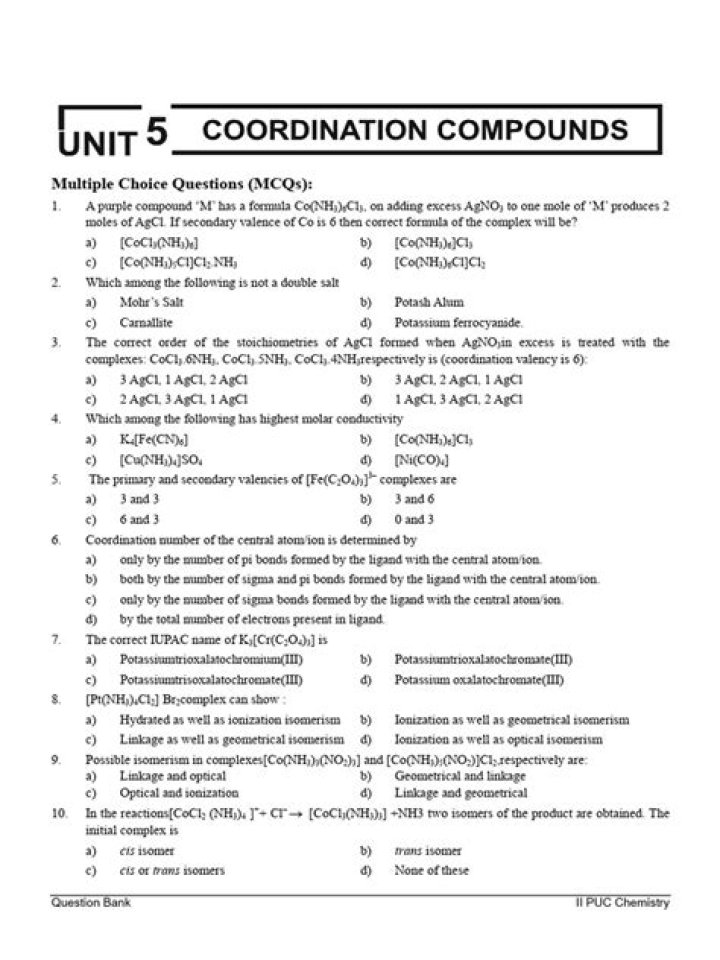 Coordination Compounds Question Bank PDF: Solve Practice Problems & Master Coordination Chemistry