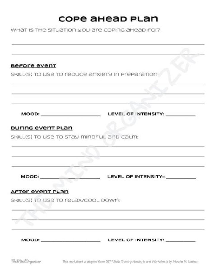 Cope Ahead Plan Worksheet PDF for Stress-Free Preparation