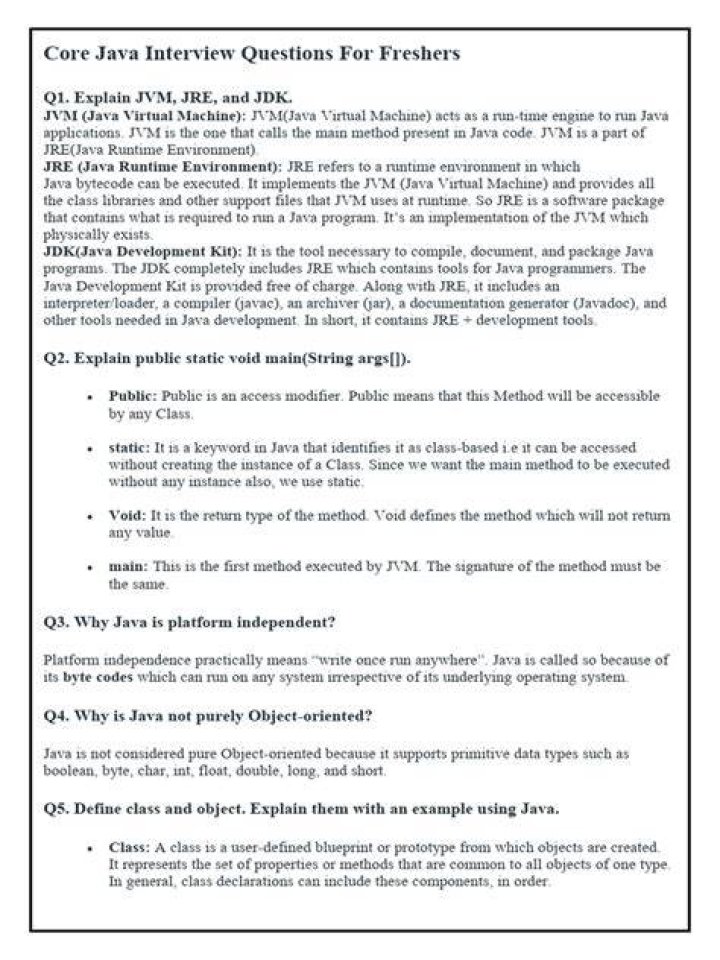 Core Java Interview Questions for Freshers – PDF Guide