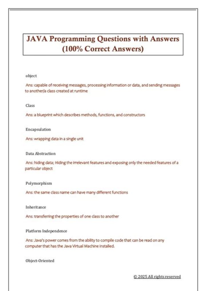 Core Java Programming Questions and Answers PDF for Exam Success