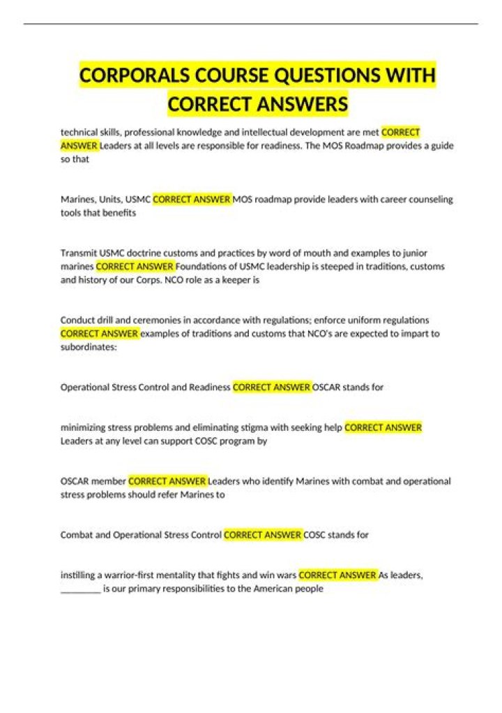 Corporals Course PDF Answers: Complete Study Guide & Solutions