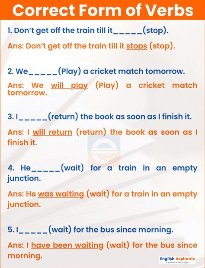 Correct Verb Forms Exercises with Answers PDF Download