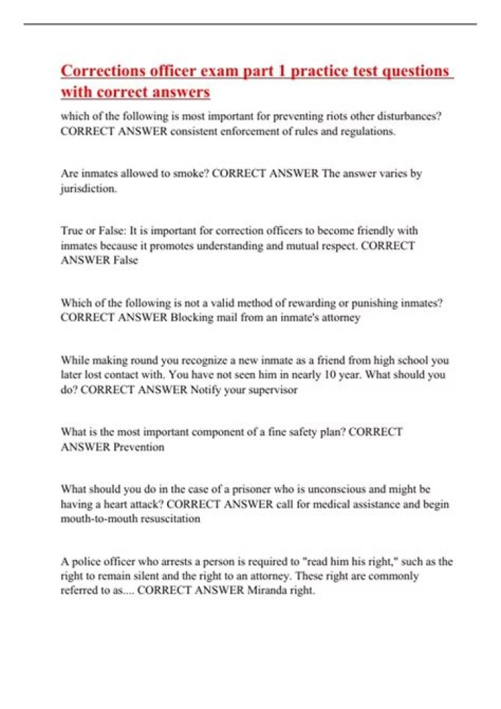 Free Correctional Officer Exam Questions and Answers PDF
