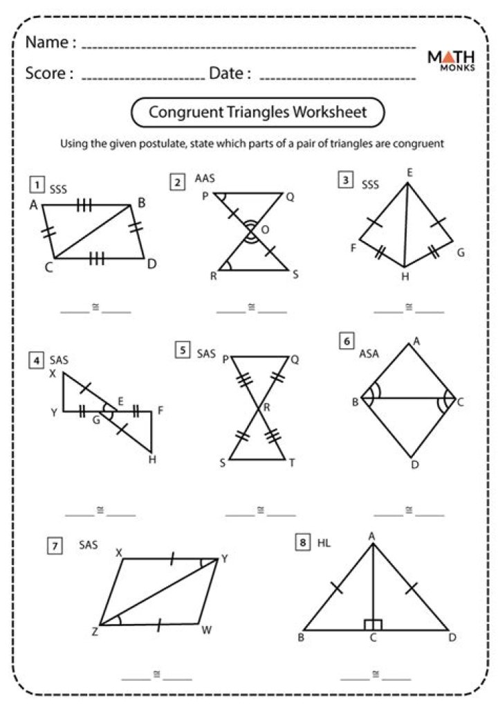 Free Corresponding Parts of Congruent Figures Worksheet PDF for Students