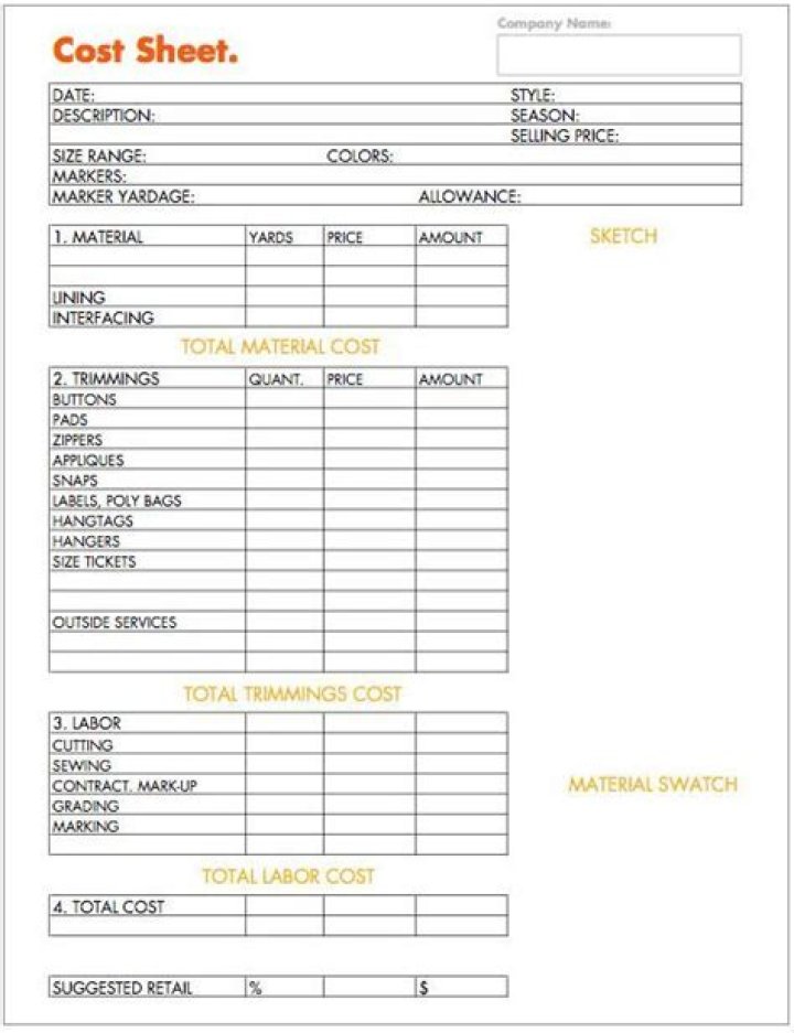 Cost Sheet Format for Garment PDF – Free Template & Download