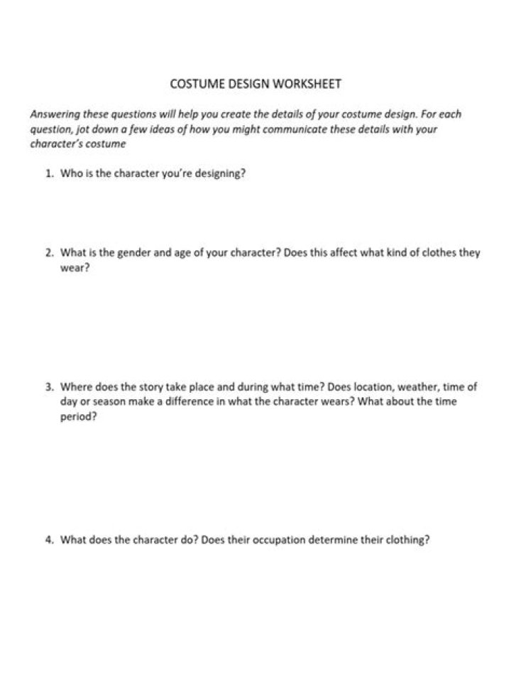 Download Free Costume Design Worksheet PDF for Creative Projects