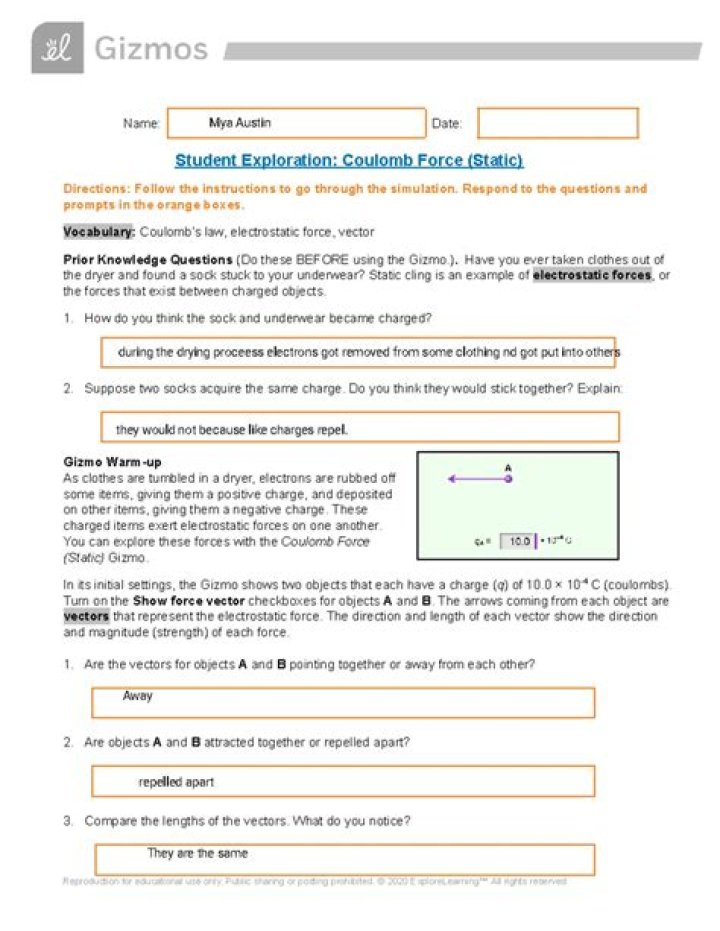 Coulomb Force Static Gizmo Answers PDF: Step-by-Step Solved Problems