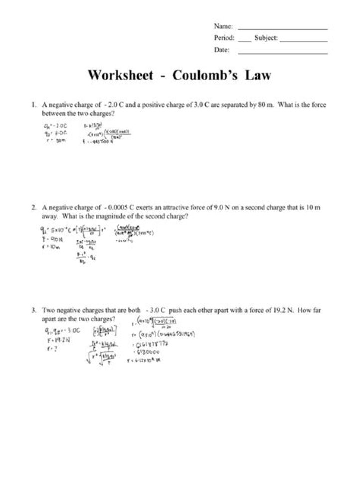 Coulomb's Law Worksheet with Answers PDF – Practice & Solutions