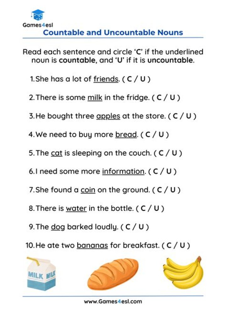 Count and Non-Count Nouns Exercises with Answers PDF – Instant Practice