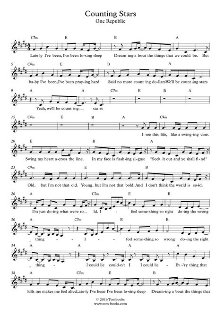 Download Counting Stars Violin Sheet Music PDF – Free Download