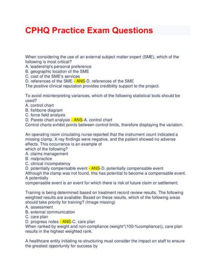 Free CPHQ Exam Questions PDF for Instant Download