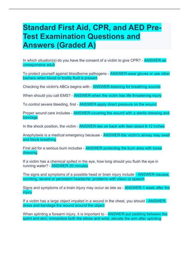 CPR and First Aid Test Questions and Answers PDF with Practice
