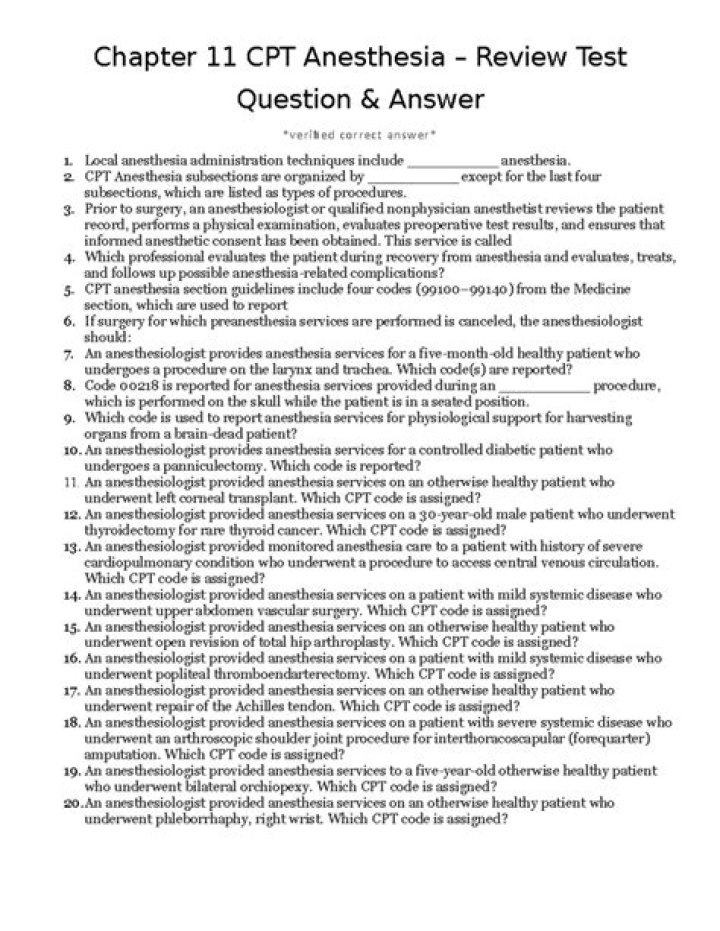 CPT Anesthesia Questions and Answers PDF: Expert Guide