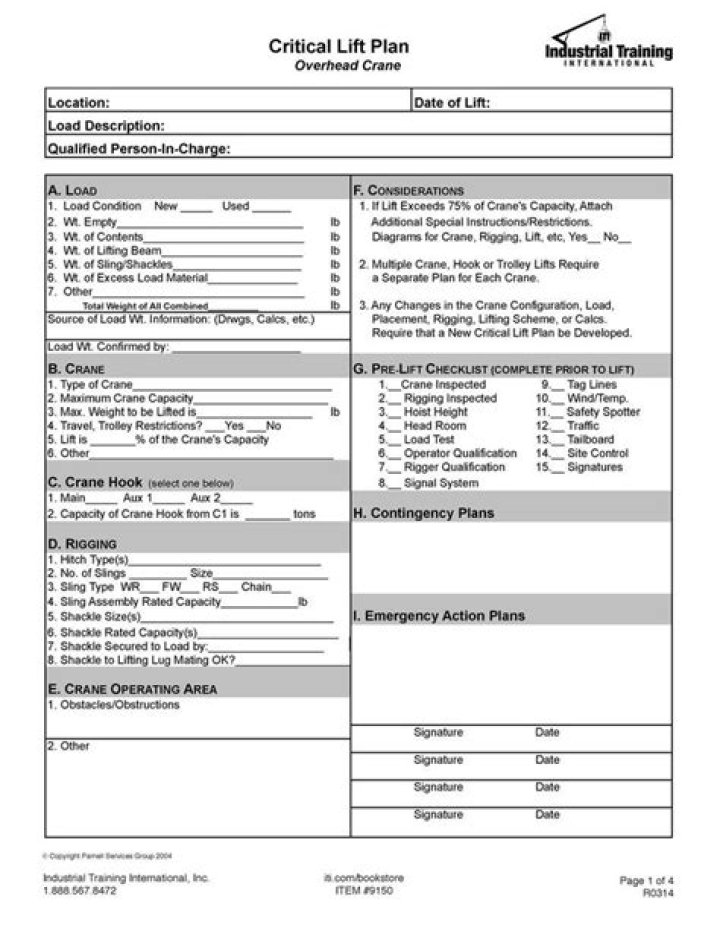 Crane Lift Plan Template PDF – Download Free Construction Planning Document