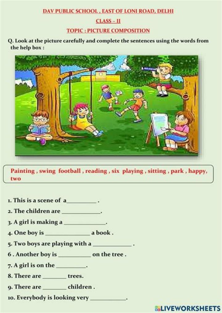 Creative Writing Picture Composition Worksheets with Answers PDF for Students
