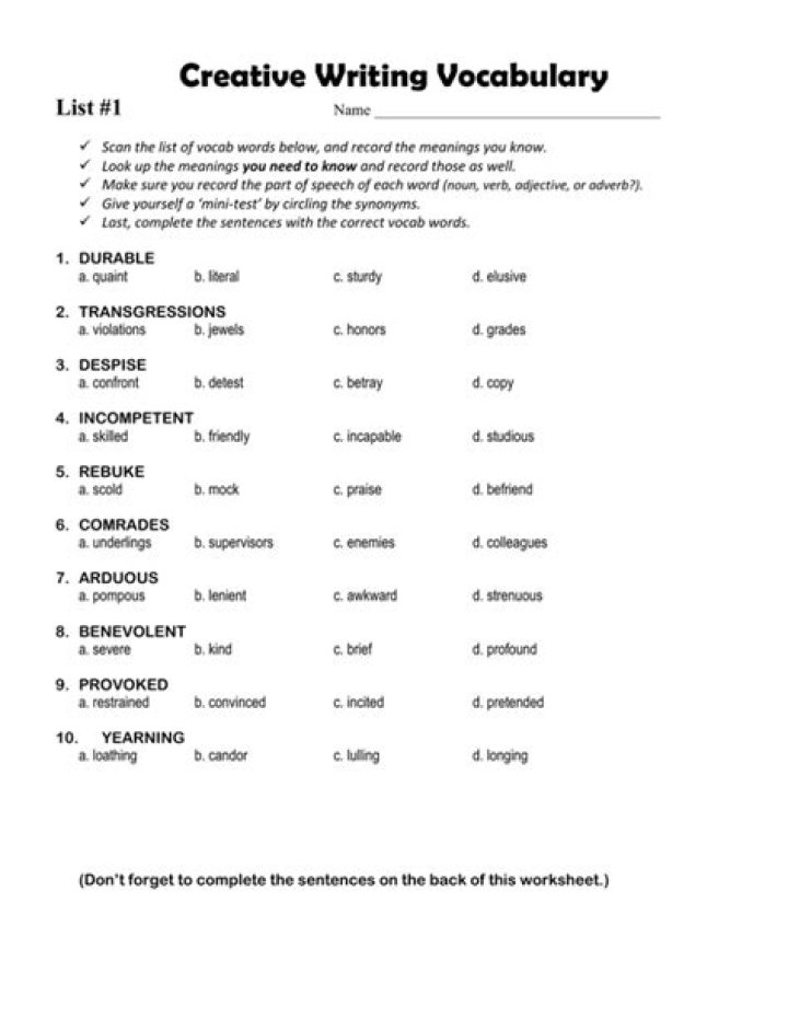 Creative Writing Vocabulary List PDF: Boost Your Storytelling Skills