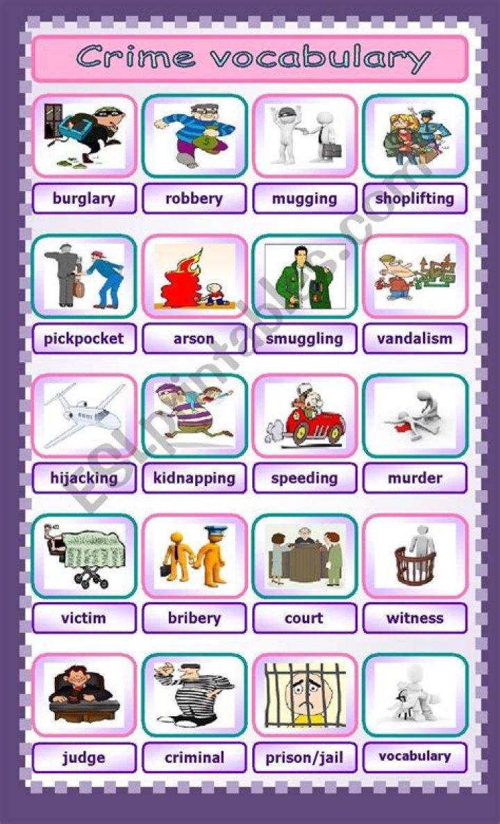 Crime Vocabulary Worksheet PDF – Printable Legal Terms Worksheets