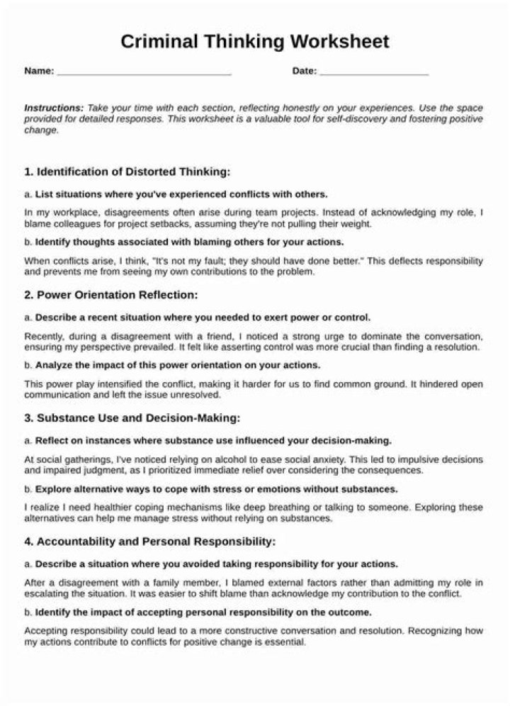 Free Criminal and Addictive Thinking Worksheets PDF for Recovery