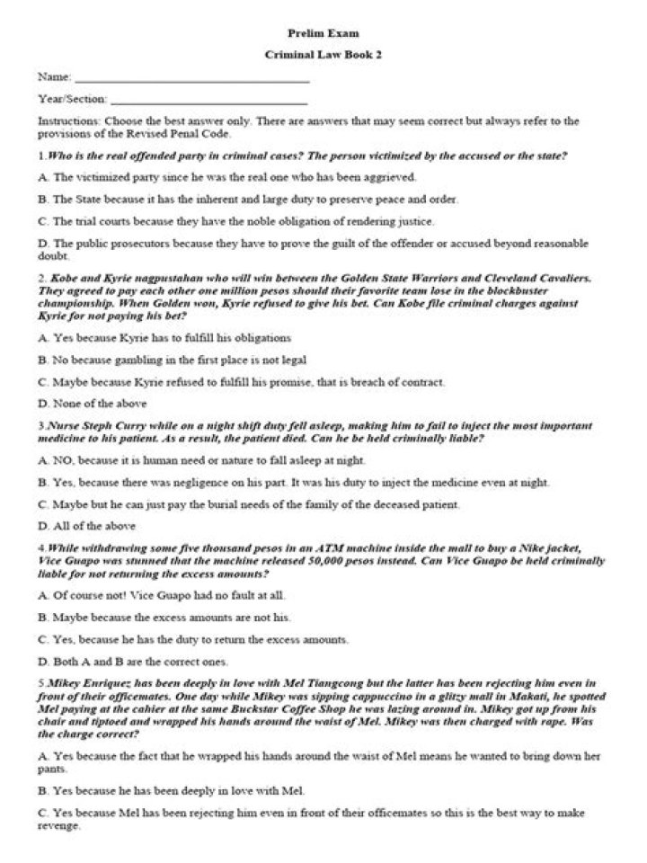 Criminal Law Exam Questions & Answers PDF: Perfect Study Resource