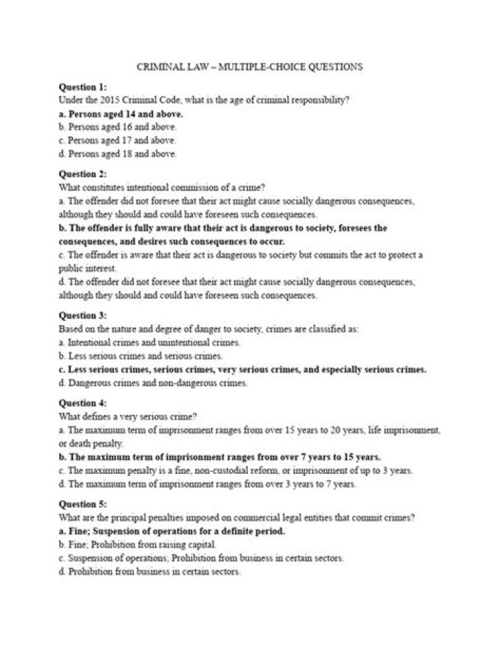 Criminal Law Multiple Choice Questions PDF – Practice & Mastery