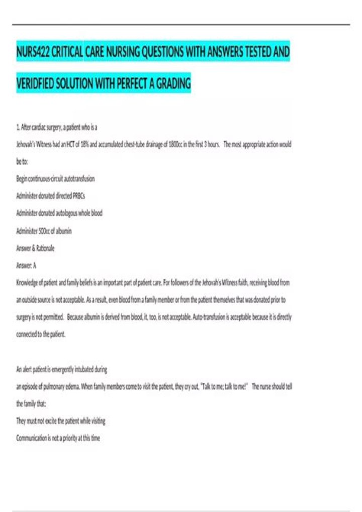 Critical Care Nursing Questions & Answers PDF Free Download